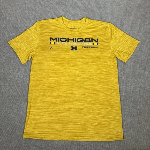 Nike Jordan Michigan‎ Wolverines T Shirt Mens M Yellow Dri Fit Performance Logo - Picture 2 of 7